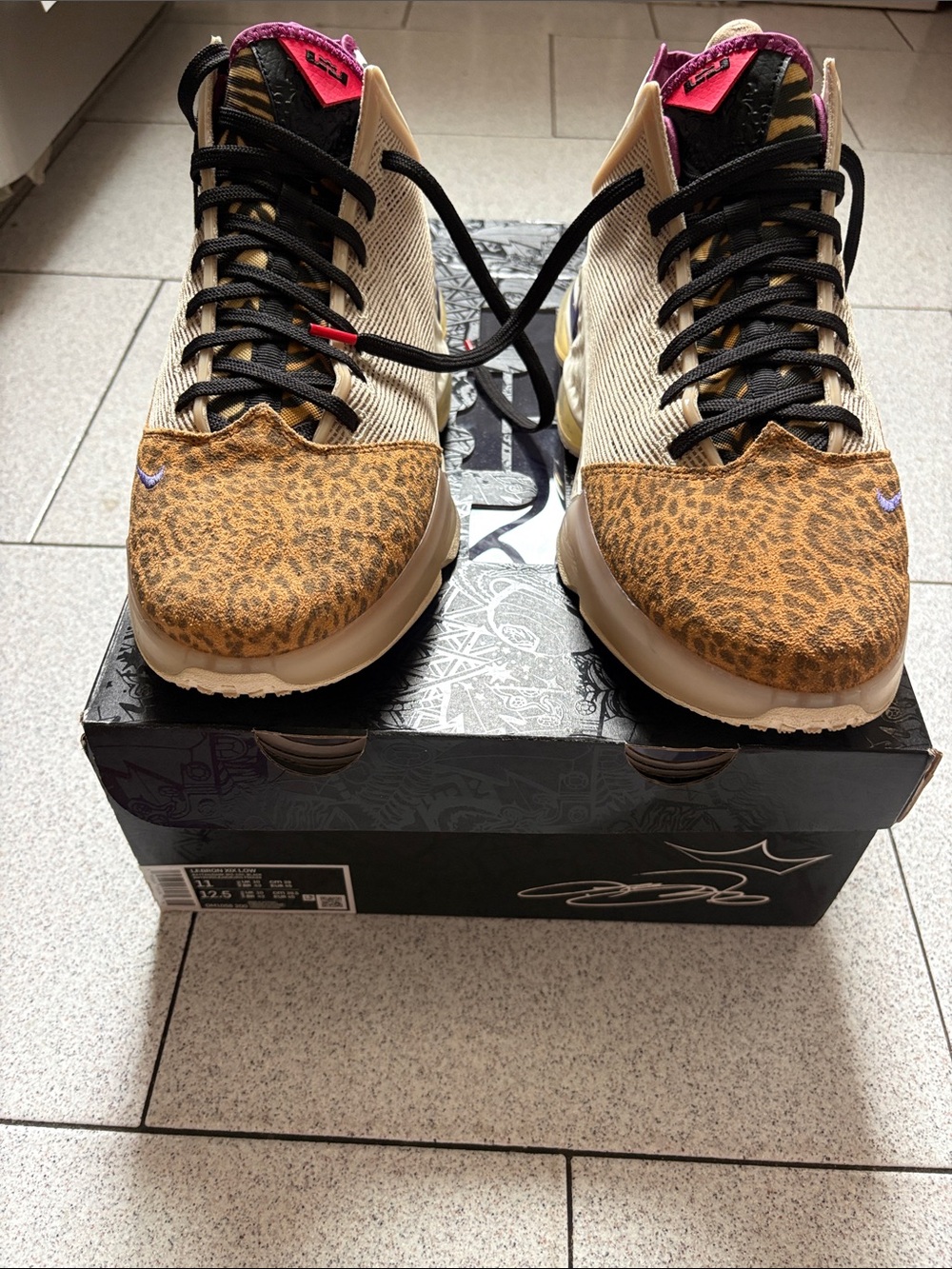 LeBron’s XLXMen’s Leopard Print Tan Cream Basketball Shoes with Black Accents